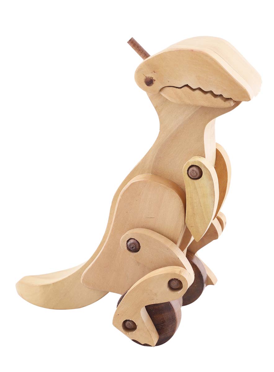 Bulk Wholesale 'Dinosaur on Wheels' Toy in Wood – 6” Hand-Crafted Pull Animal Toy with Moving Wheels - Toys & Games / Gifts for Kids from India