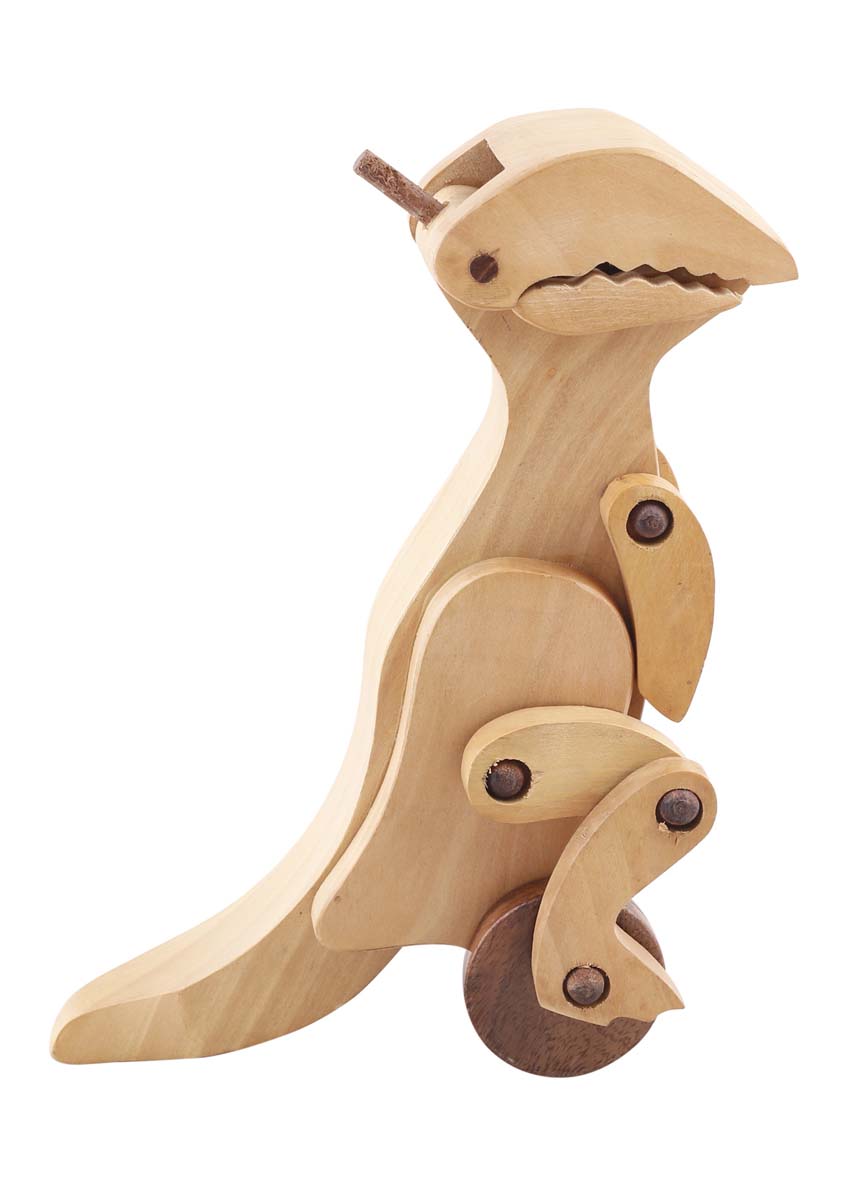Bulk Wholesale 'Dinosaur on Wheels' Toy in Wood – 6” Hand-Crafted Pull Animal Toy with Moving Wheels - Toys & Games / Gifts for Kids from India