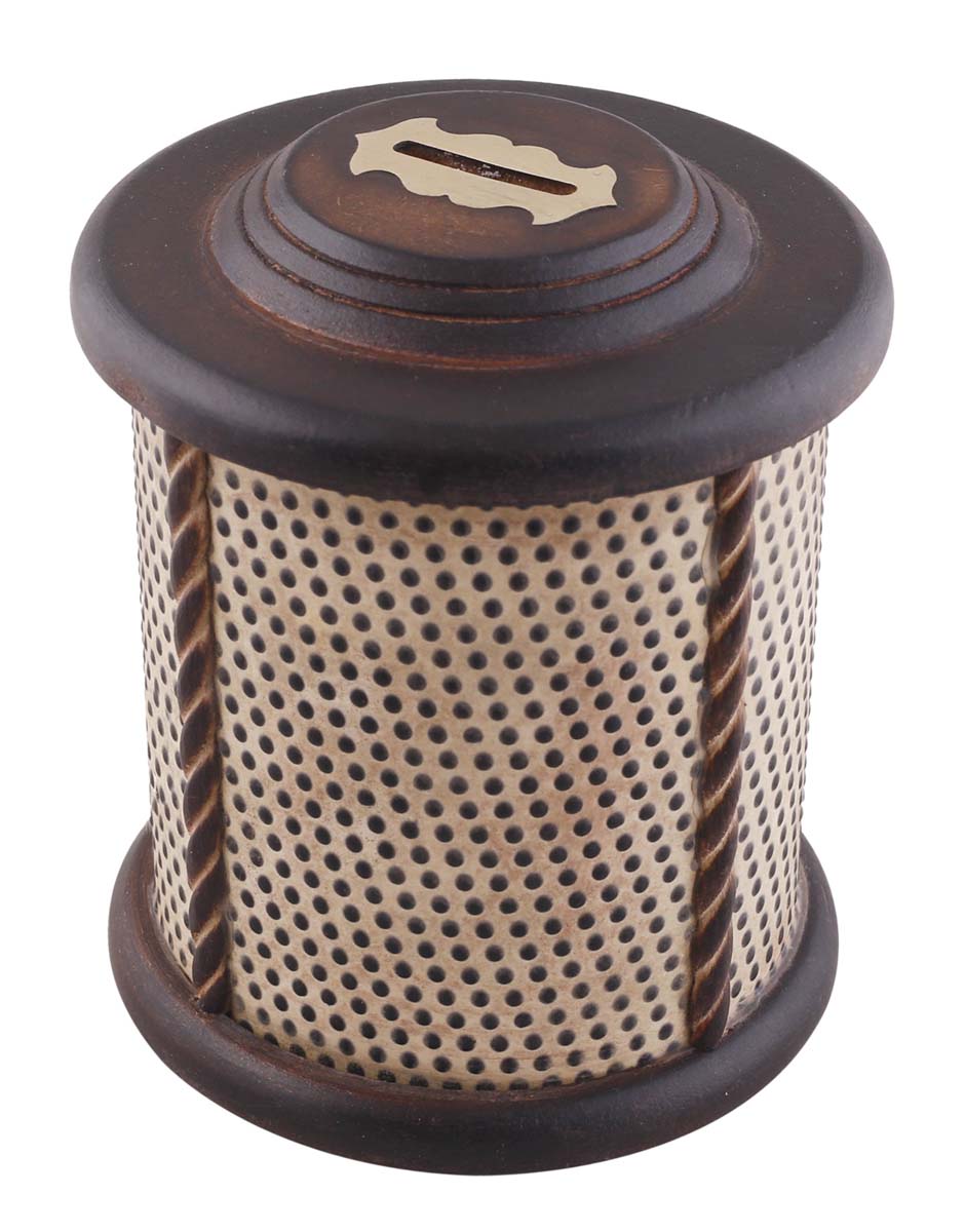 Wholesale 6” Lantern-Shaped Piggy/Money Bank - Handmade Wood Rustic Look Brown Coin Bank with Open-Work Carving - Kids Nursery/Home Decor Gifts from India