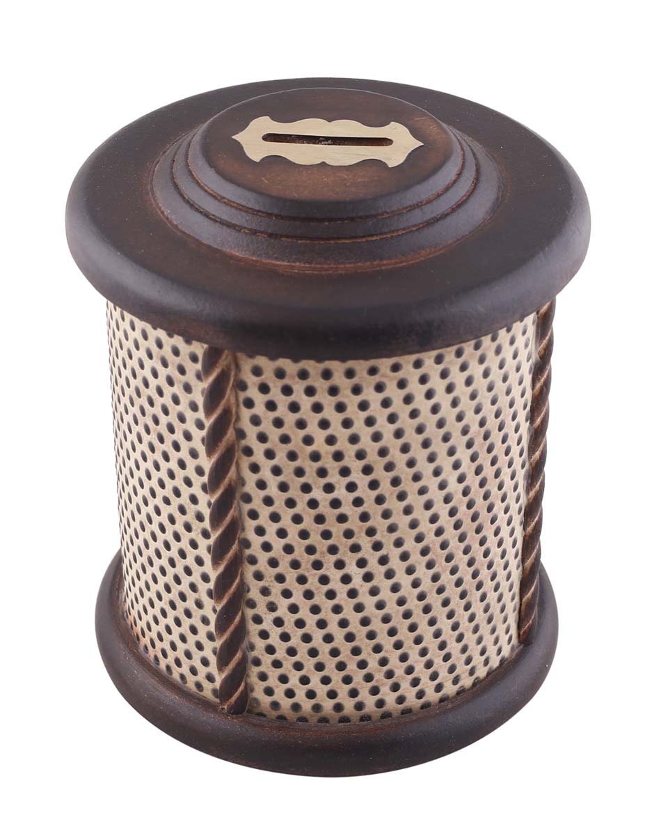 Wholesale 6” Lantern-Shaped Piggy/Money Bank - Handmade Wood Rustic Look Brown Coin Bank with Open-Work Carving - Kids Nursery/Home Decor Gifts from India