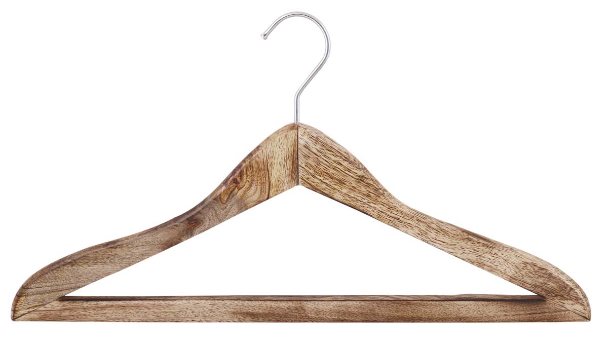 Bulk Wholesale Coat Hanger in Mango-Wood – 17” Handcrafted Suit Hanger in Non-Slip Design – Hanger for Dresses, Shirts, Jackets and more in Natural Finish