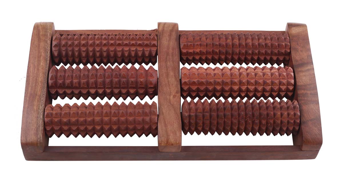 Bulk Wholesale Dual Foot Massage Roller in Wood – 10.6” Handmade Reflexology & Acupressure Tool from India