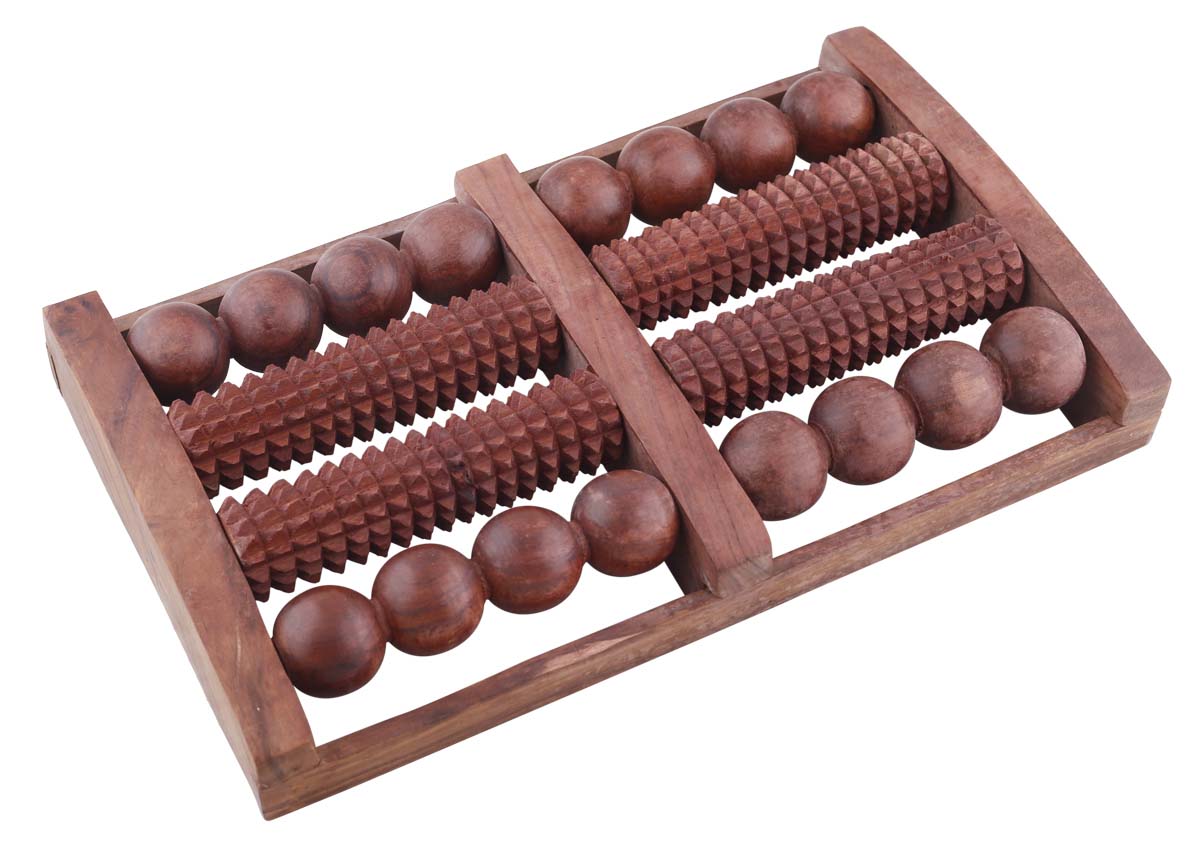 Bulk Wholesale Dual Foot Massage Roller in Wood – 13” Handmade Reflexology & Acupressure Tool from India