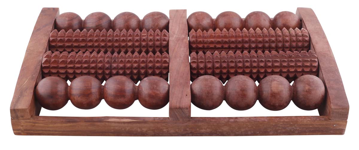 Bulk Wholesale Dual Foot Massage Roller in Wood – 13” Handmade Reflexology & Acupressure Tool from India