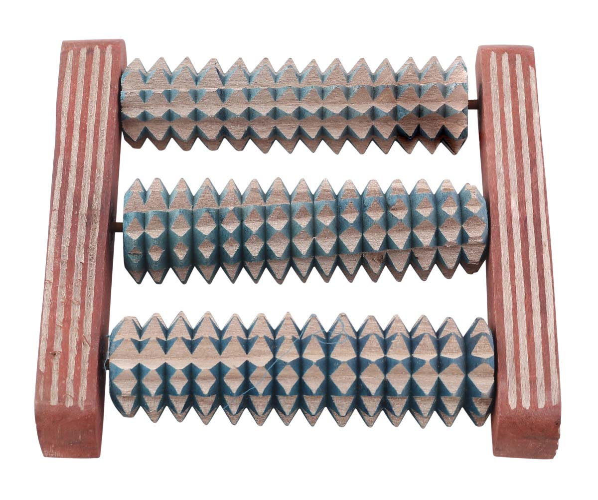 Bulk Wholesale Foot Massage Roller in Wood – 6.3” Handmade Reflexology & Acupressure Tool in Blue and Pink Color – Relaxing Massage Tools from India