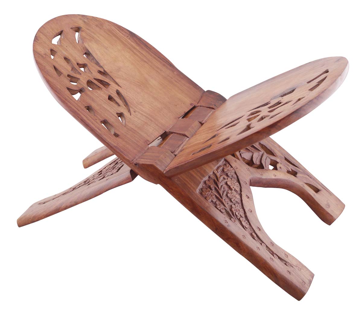 Bulk Wholesale Book Reading Stand in Wood – 15” Handcrafted Bible / Cook Book Stand with Floral Motif Carving – Antique-Look Home Essentials / Gifts for Readers from India