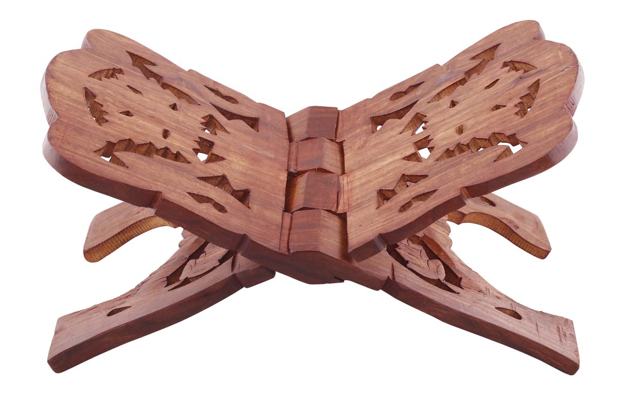 Bulk Wholesale Book Reading Stand in Wood – 13” Handcrafted Bible / Cook Book Stand with Open-Work Carving – Antique-Look Home Essentials / Gifts for Readers from India
