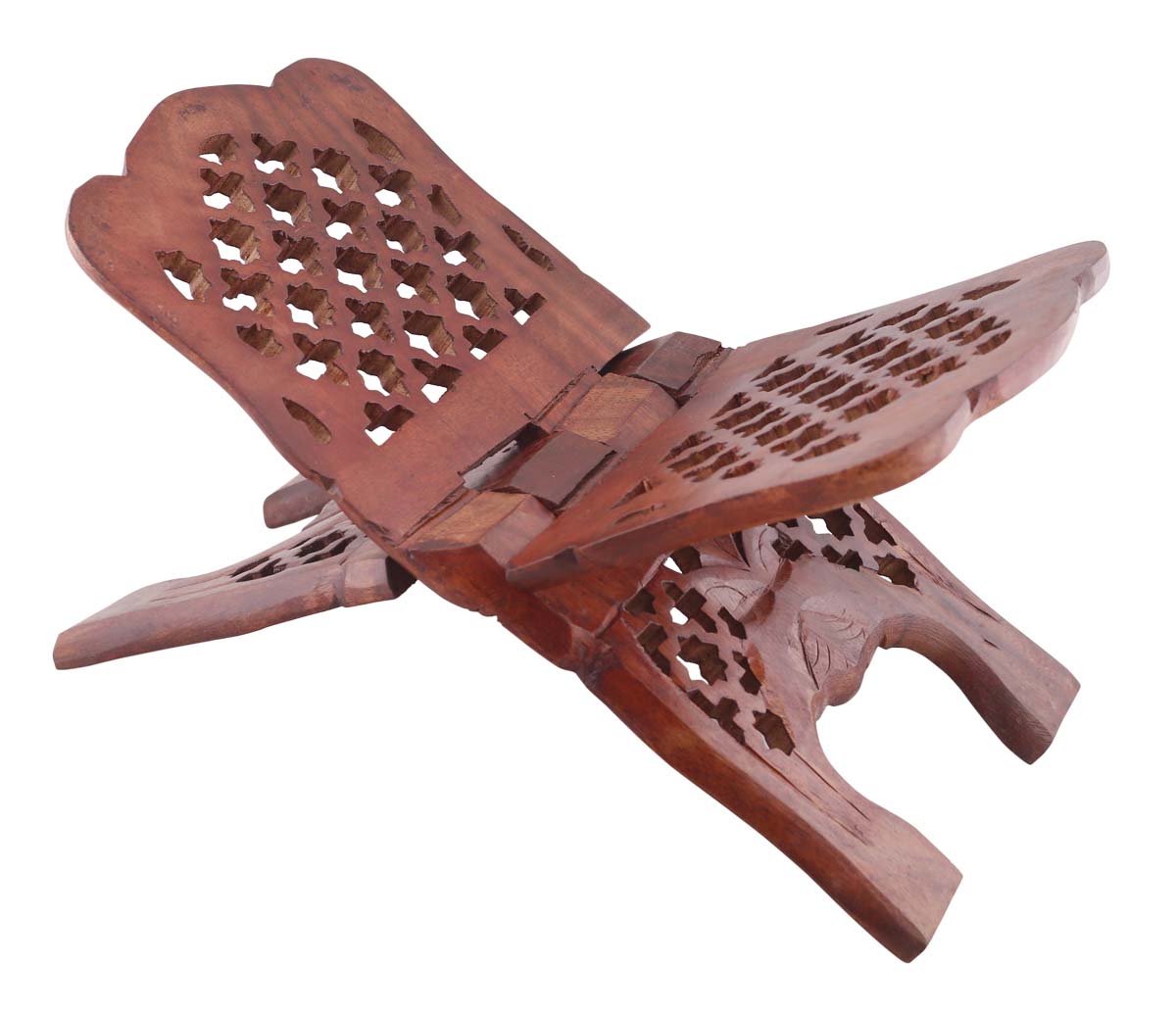 Bulk Wholesale Book Reading Stand in Wood – 12” Handcrafted Bible / Cook Book Stand with Open-Work Carving in Floral Motifs – Antique-Look Home Essentials / Gifts for Readers from India