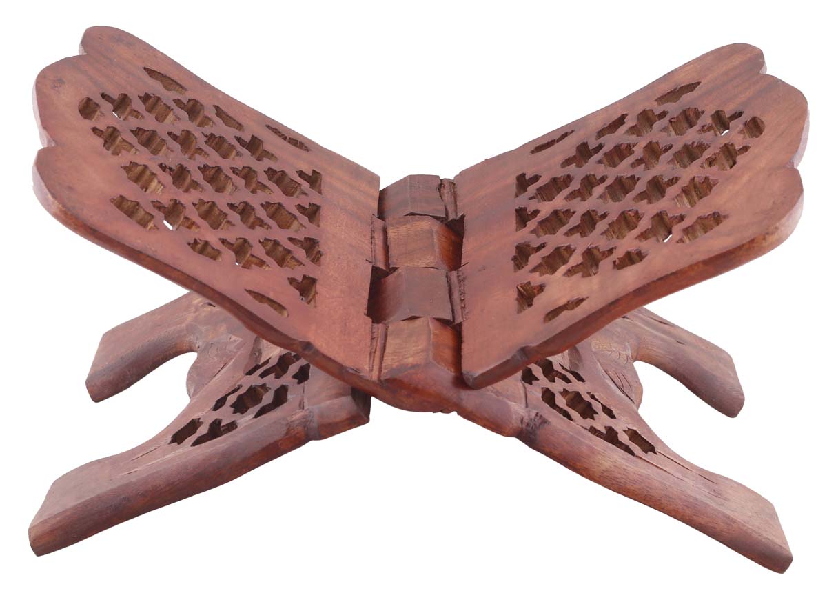 Bulk Wholesale Book Reading Stand in Wood – 12” Handcrafted Bible / Cook Book Stand with Open-Work Carving in Floral Motifs – Antique-Look Home Essentials / Gifts for Readers from India