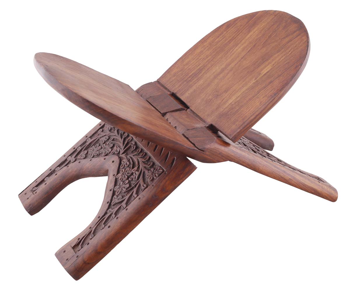 Bulk Wholesale Book Reading Stand in Wood – 12” Handcrafted Bible / Cook Book Rest with Floral Motif Carving – Antique-Look Home Essentials / Gifts for Readers from India