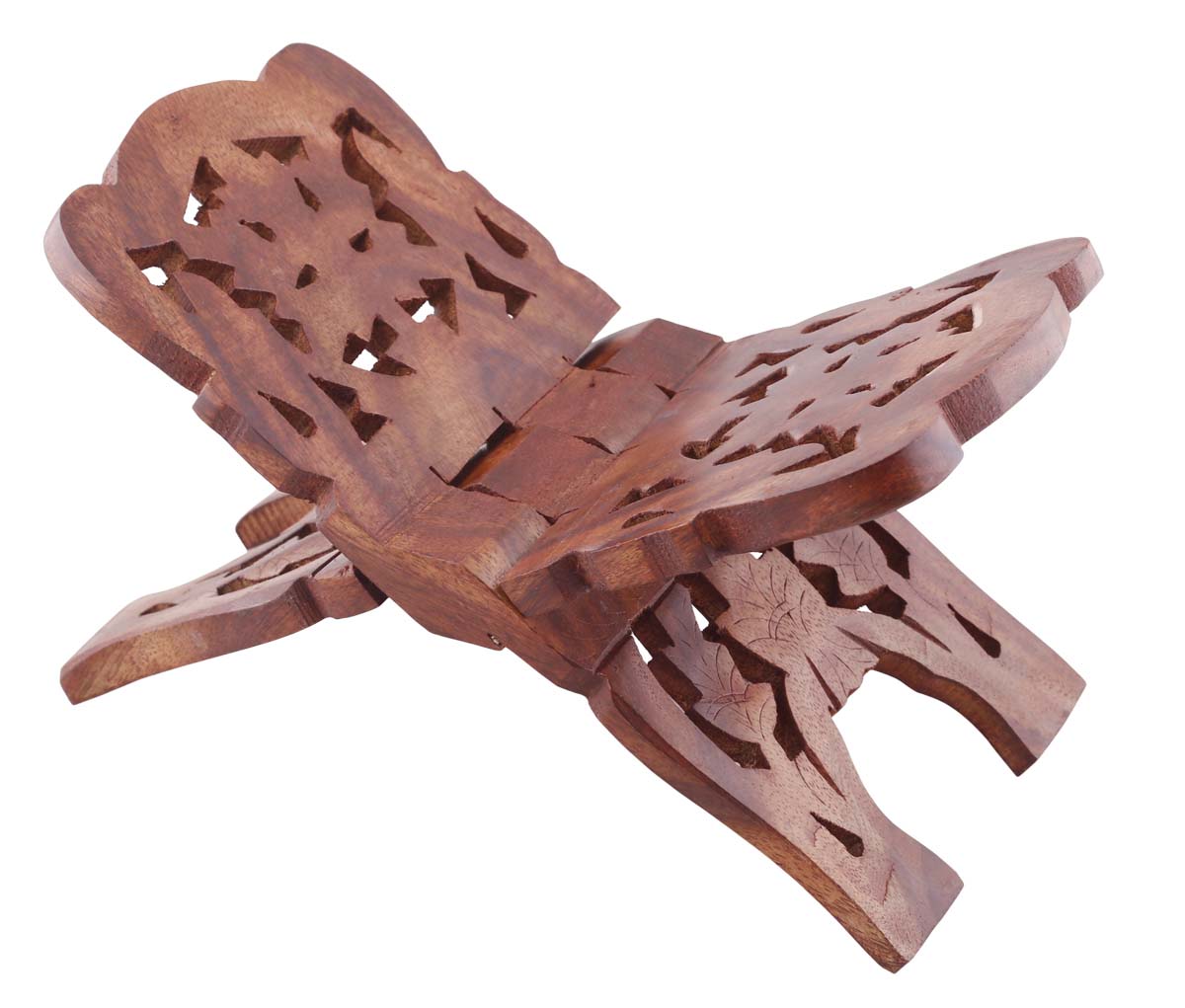 Bulk Wholesale Book Reading Stand in Wood – 10” Handcrafted Bible / Cook Book Rest with Lattice-Work Carving – Antique-Look Home Essentials / Gifts for Readers from India