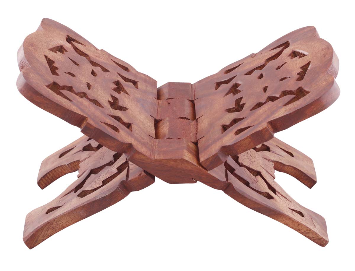Bulk Wholesale Book Reading Stand in Wood – 10” Handcrafted Bible / Cook Book Rest with Lattice-Work Carving – Antique-Look Home Essentials / Gifts for Readers from India