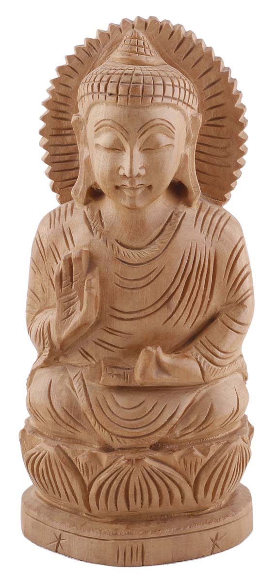 Bulk Wholesale Brown Lord Buddha Sculpture in Wood – 6” Hand-Carved Statue / Idol in Meditating Pose – Auspicious Home Décor / Gifts from India