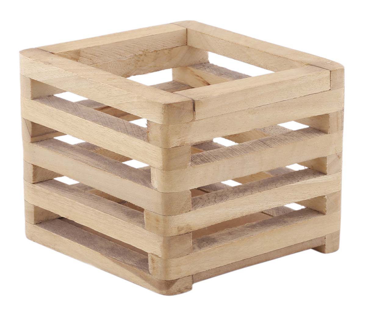 Bulk Wholesale Light-Brown Pen-Stand in Pinewood – 5” Handcrafted Slatted Pen-Holder in Rhombus Shape – Stylish Office / Desk Accessories from India