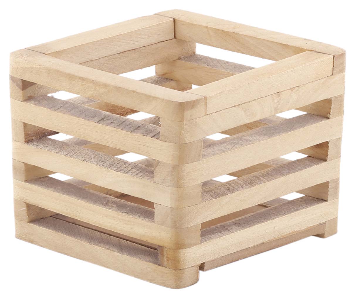 Bulk Wholesale Light-Brown Pen-Stand in Pinewood – 5” Handcrafted Slatted Pen-Holder in Rhombus Shape – Stylish Office / Desk Accessories from India