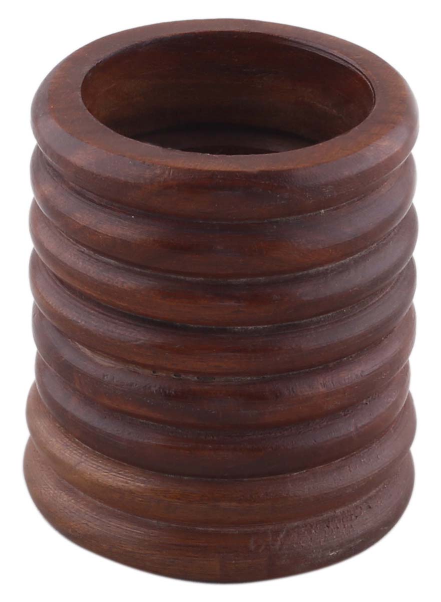 Bulk Wholesale Reddish-Brown Pen-Stand in Wood – 3” Handcrafted Round Pen-Holder with Ribbed Pattern Carving - Rustic-Look Office / Desk Accessories from India