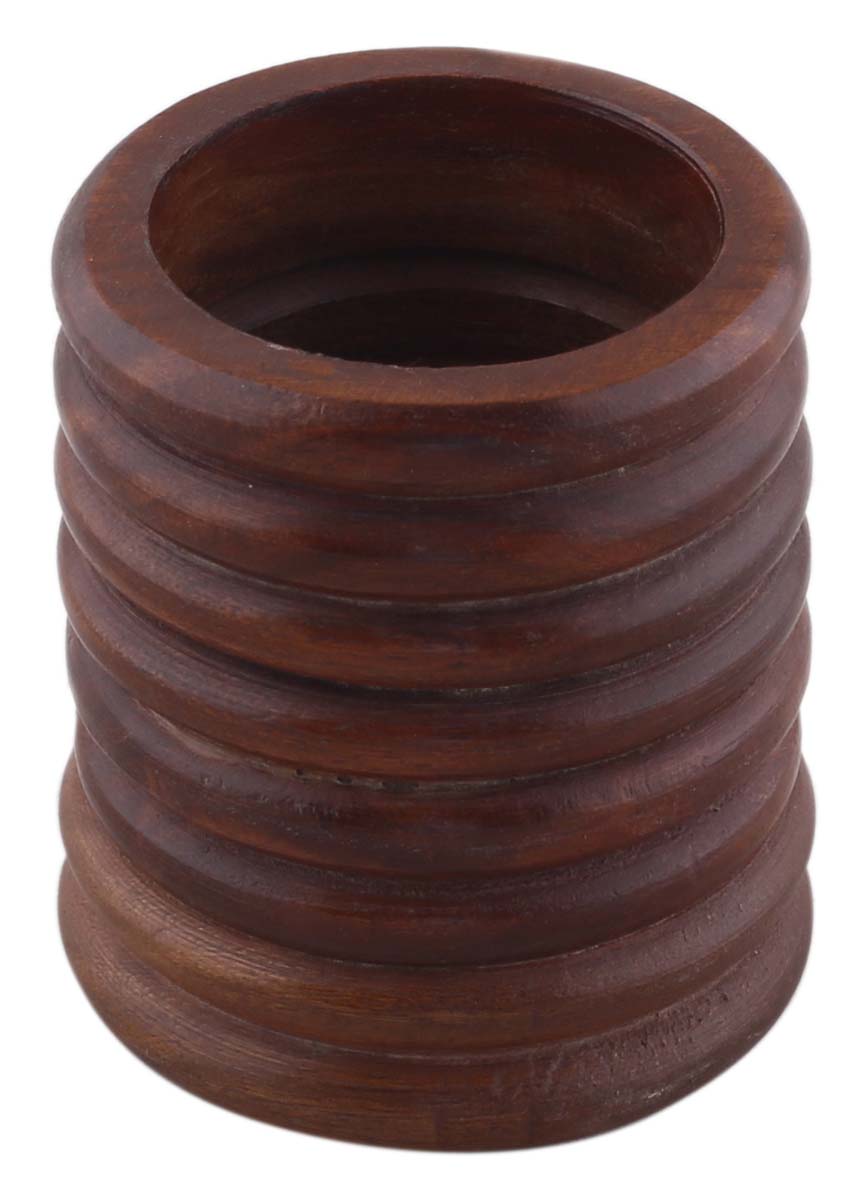 Bulk Wholesale Reddish-Brown Pen-Stand in Wood – 3” Handcrafted Round Pen-Holder with Ribbed Pattern Carving - Rustic-Look Office / Desk Accessories from India