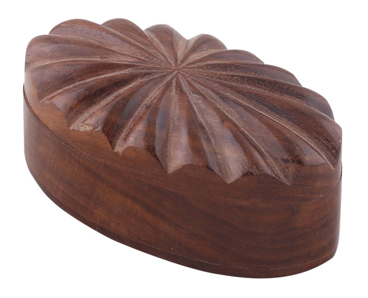 Dark-Brown 4.2x2.5” Wooden Jewelry Box in Bulk - Wholesale Hand-Carved Jewelry Box/Trinket Box with Ridges’ Pattern from India