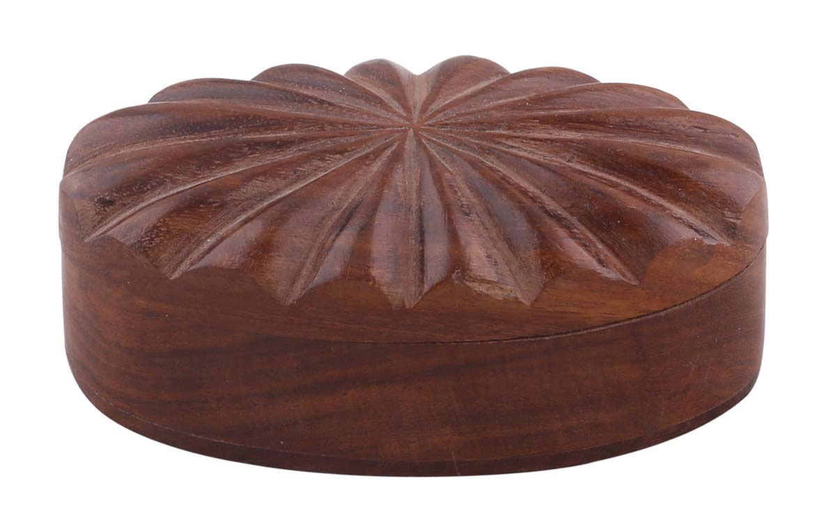 Dark-Brown 4.2x2.5” Wooden Jewelry Box in Bulk - Wholesale Hand-Carved Jewelry Box/Trinket Box with Ridges’ Pattern from India