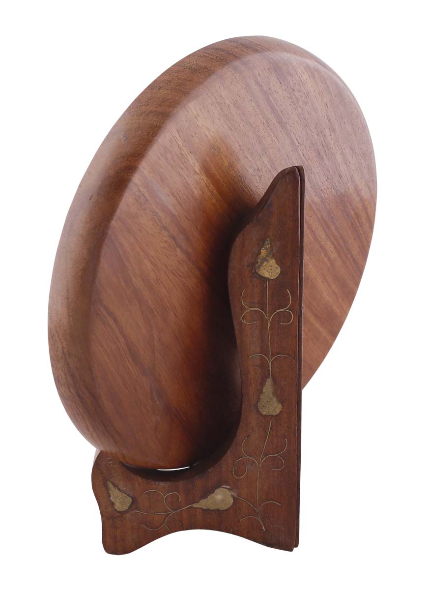 Bulk Wholesale Decorative Plate with Stand in Wood – 6” Handmade Art-Piece with Brass Inlay Work – Rich-Look Home Décor / Gifts from India