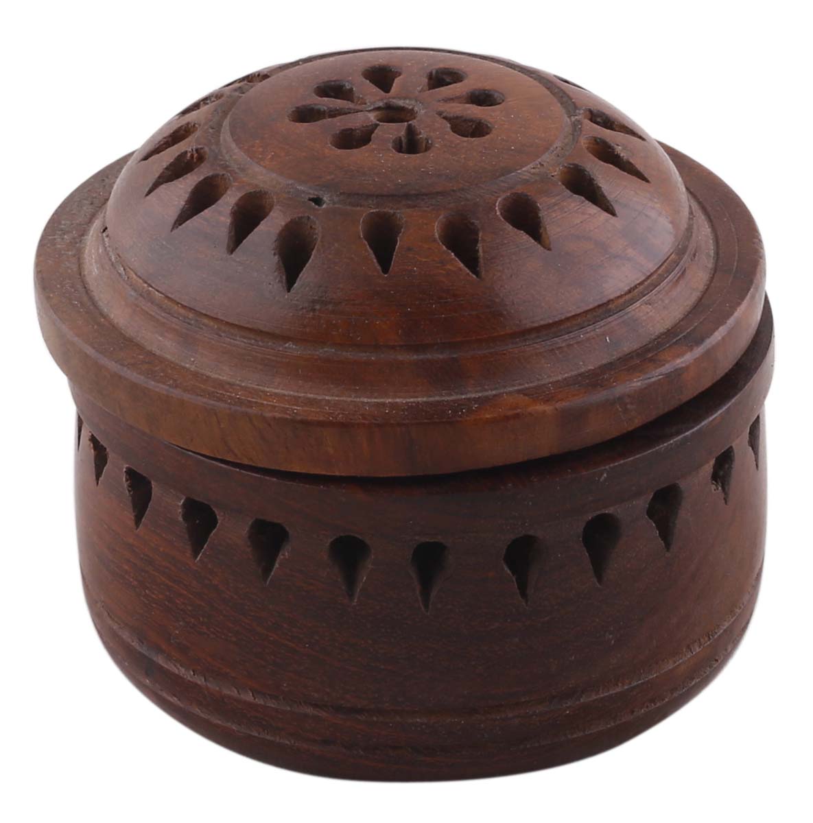 Bulk Wholesale Incense Burner Box in Wood – Hand-Carved 2.8” Incense Cone Box with Lid  – Antique-Look Home Essentials with Lattice-Work Carving