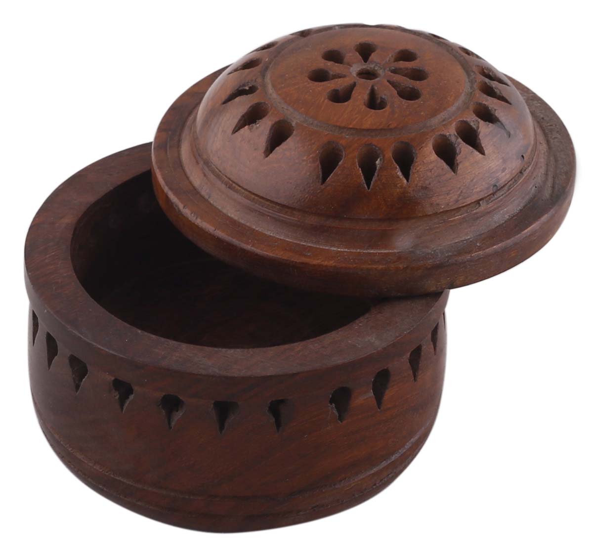 Bulk Wholesale Incense Burner Box in Wood – Hand-Carved 2.8” Incense Cone Box with Lid  – Antique-Look Home Essentials with Lattice-Work Carving