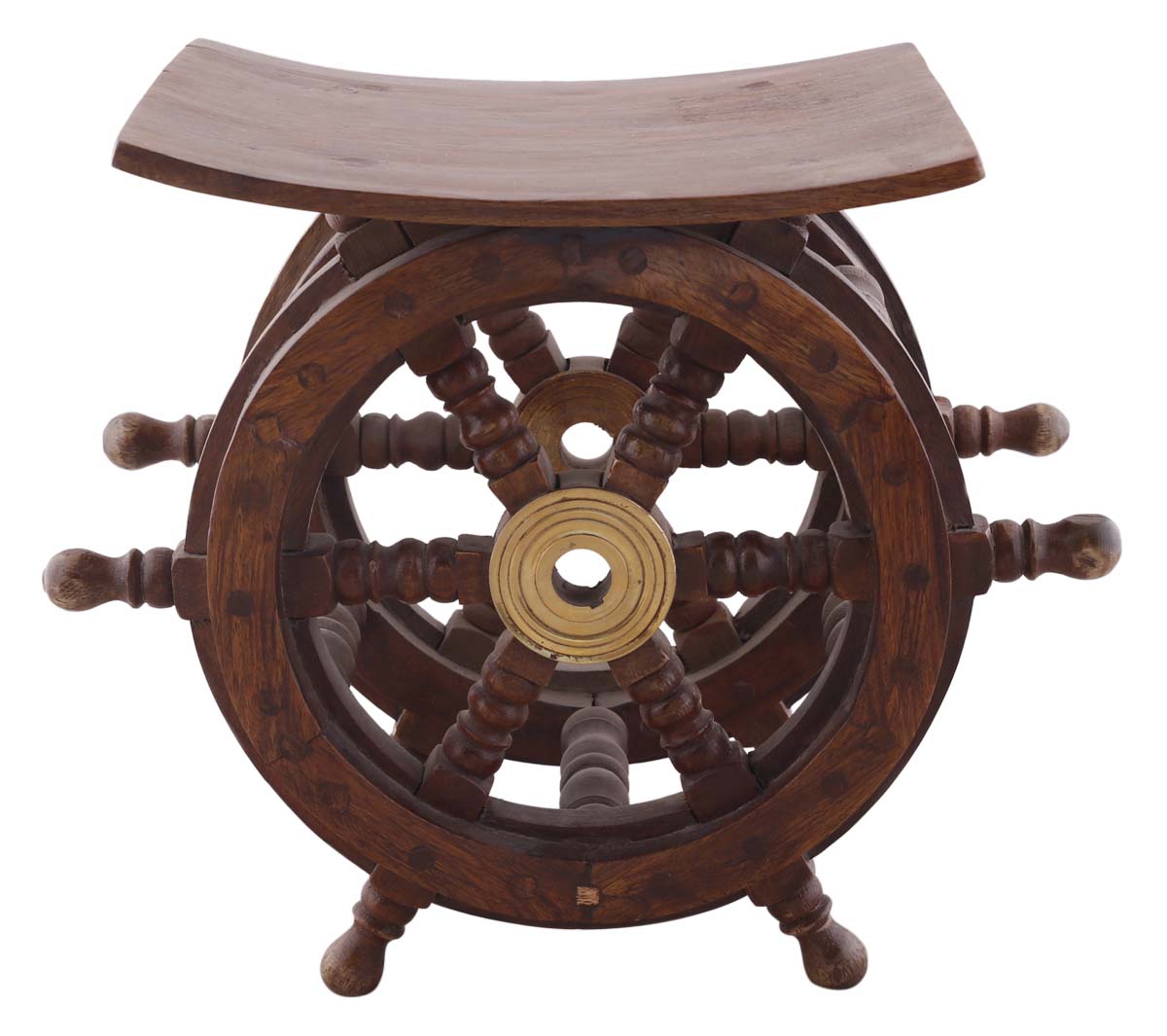 Bulk Wholesale Decorative Cart-Wheel in Wood – 8.5” Hand-Carved Art-Piece with Brass Inlay – Antique-Look Home Décor from India