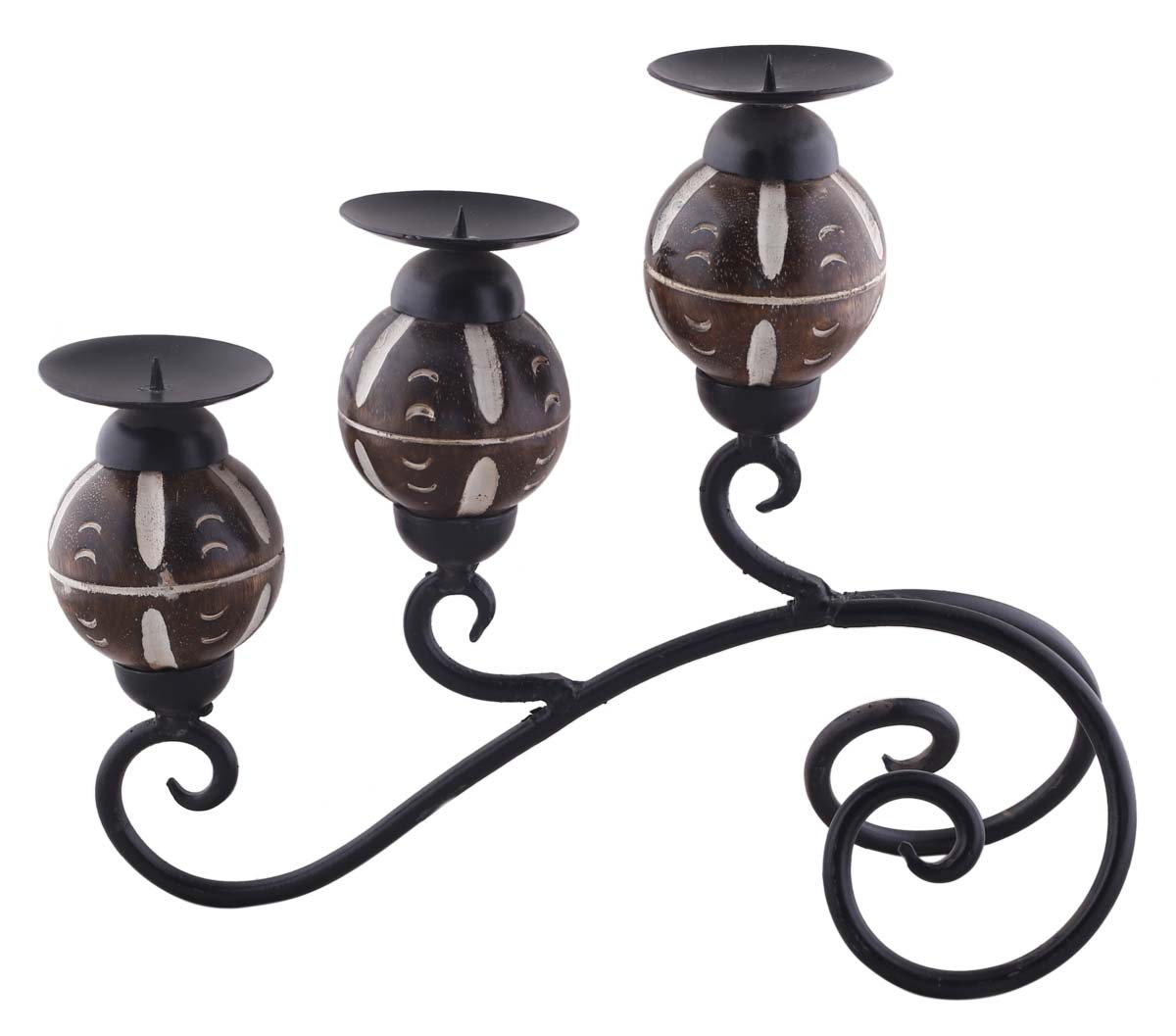 Bulk Wholesale Triple Candle Holder in Wrought Iron and Wood – 10” Handcrafted Tea-Light / Votive Stand in Burnished Finish – Colonial-World Inspired Home Décor from India