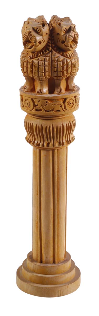 Bulk Wholesale Ashoka Pillar Statue Replica in Wood – 10” Hand-Carved Great Historic Architecture of India – Home Décor