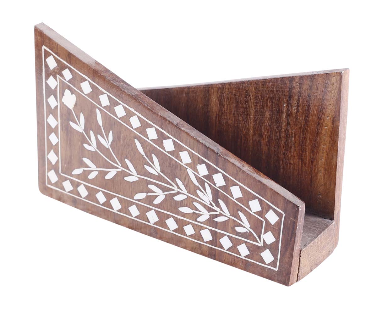 Wholesale Napkin Holder in Wood - 6” Handcrafted Tissue/Mail Holder with Acrylic Inlay - Ethnic-Look Desk /Kitchen/Dining Accessories from India