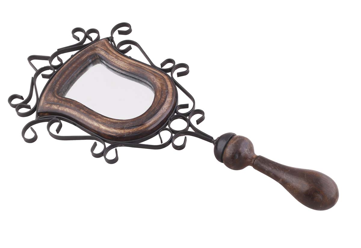 Bulk Wholesale Hand Held Mirror - 14.5” Handmade Decorative Wood & Iron Mirror - Ethnic & Thoughtful Gifts for Women from India