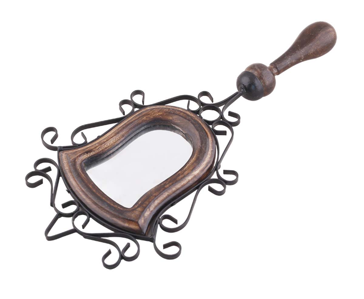 Bulk Wholesale Hand Held Mirror - 14.5” Handmade Decorative Wood & Iron Mirror - Ethnic & Thoughtful Gifts for Women from India