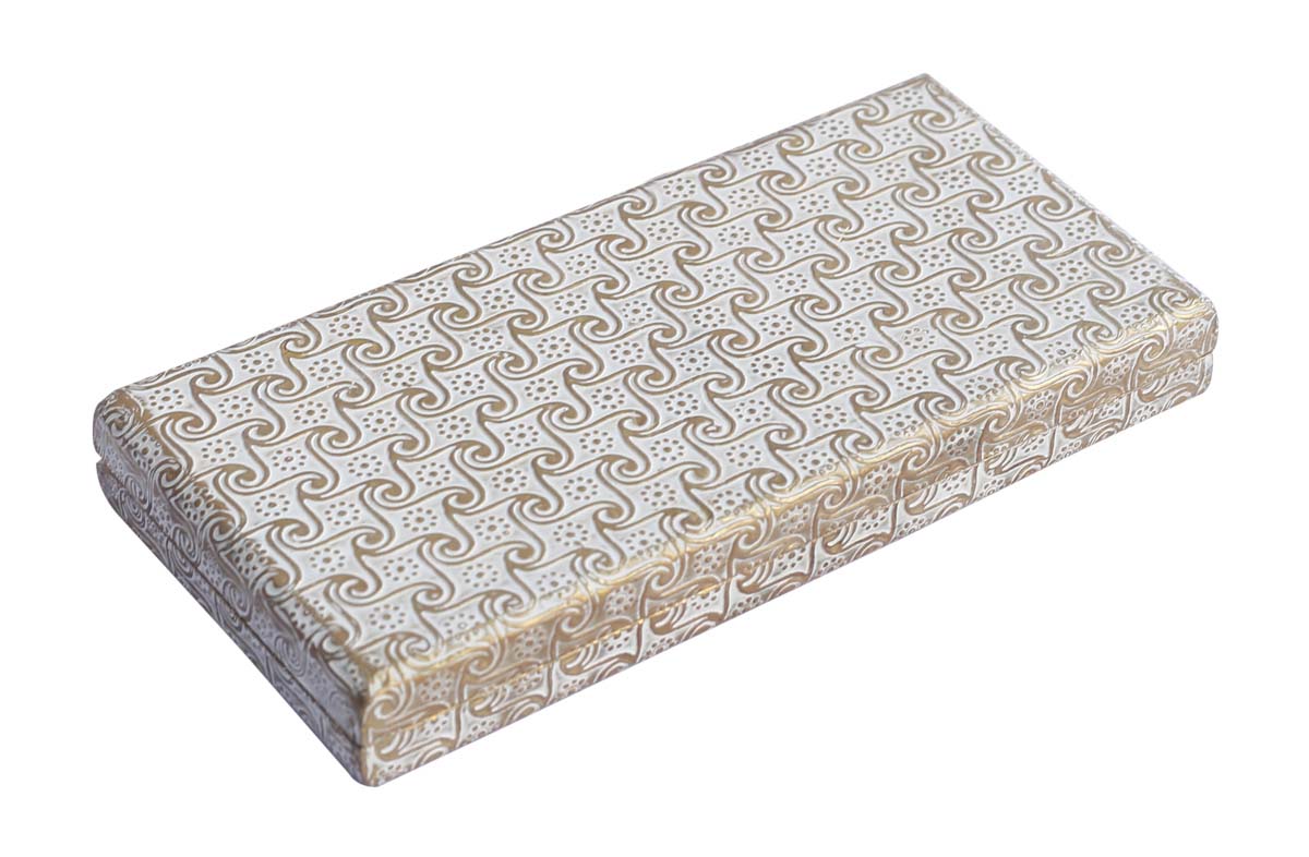 Bulk Buy Sleek 7.5x3.6” Wooden Jewelry Box - Wholesale Handmade Jewelry Box/Trinket Box with Metal Embossing in Distressed White and Golden Color from India