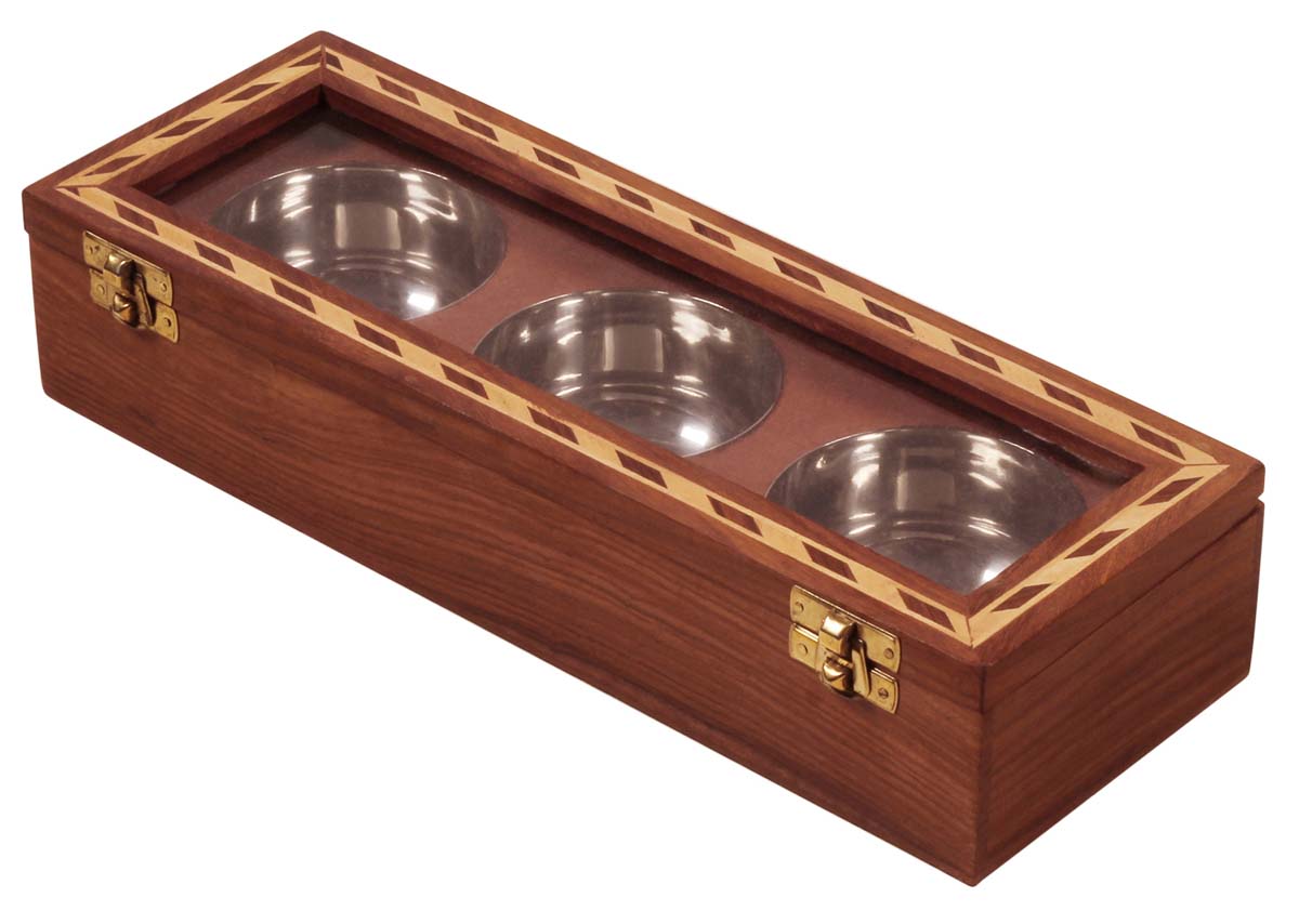 Dry Fruit Box with Three Steel Pots Inside – Rectangle Shaped – Handmade in Wood & MDF – Glass on the Top Lid Cover – Kitchen Accessories – Home Décor