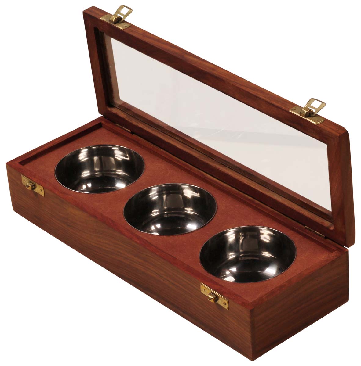 Dry Fruit Box with Three Steel Pots Inside – Rectangle Shaped – Handmade in Wood & MDF – Glass on the Top Lid Cover – Kitchen Accessories – Home Décor