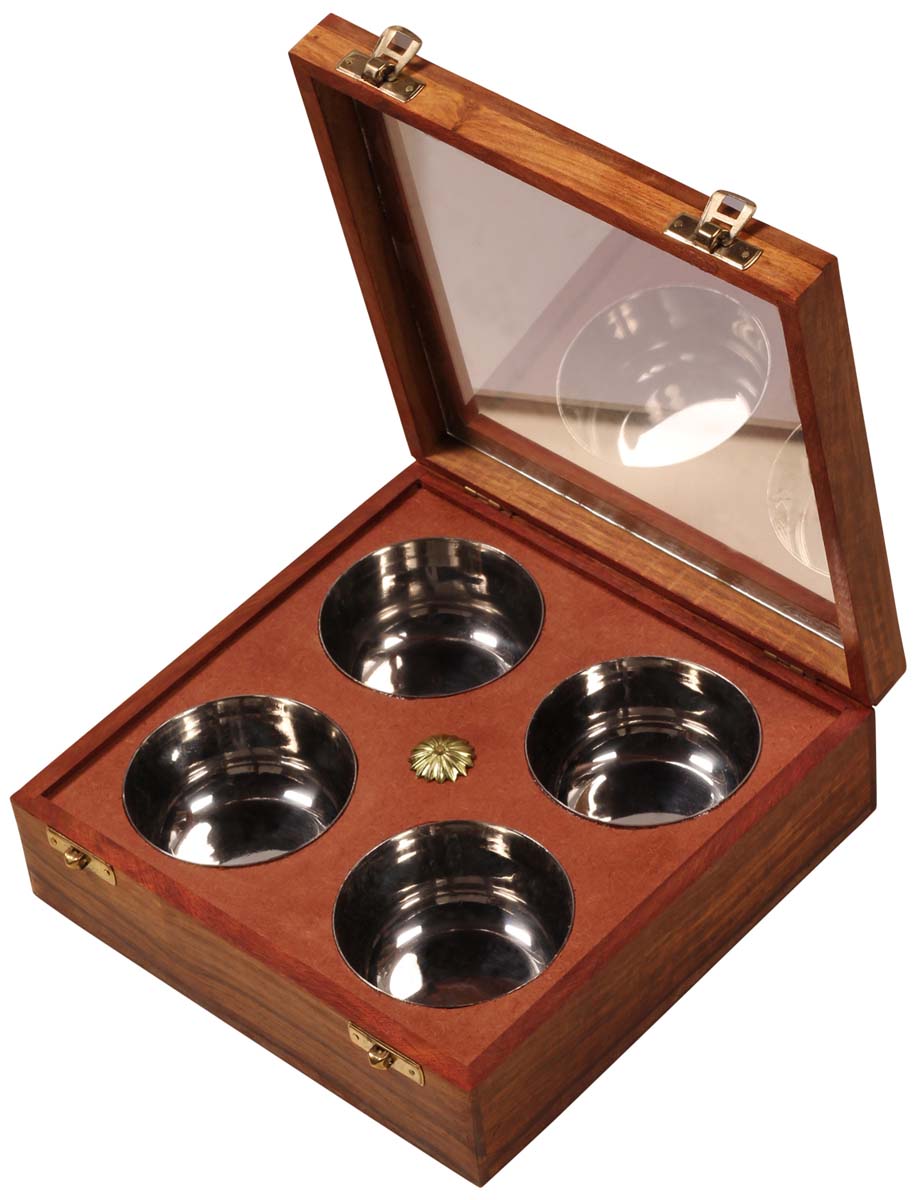 Dry Fruit Box with Four Steel Pots Inside – Square Shaped – Handmade in Wood & MDF – Glass on the Top Lid Cover – Kitchen Accessories – Home Décor