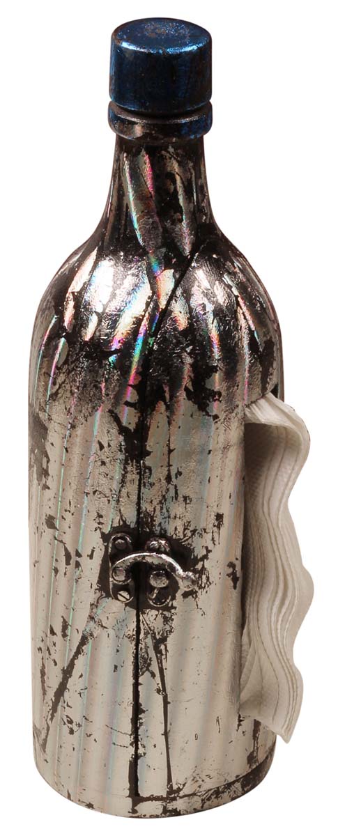 Bottle Shaped Napkin Holder / Organizer – Handmade in Mango-Wood – Foil Work –Distressed Silver Color Finish – Dining Table Accessories – Home Décor