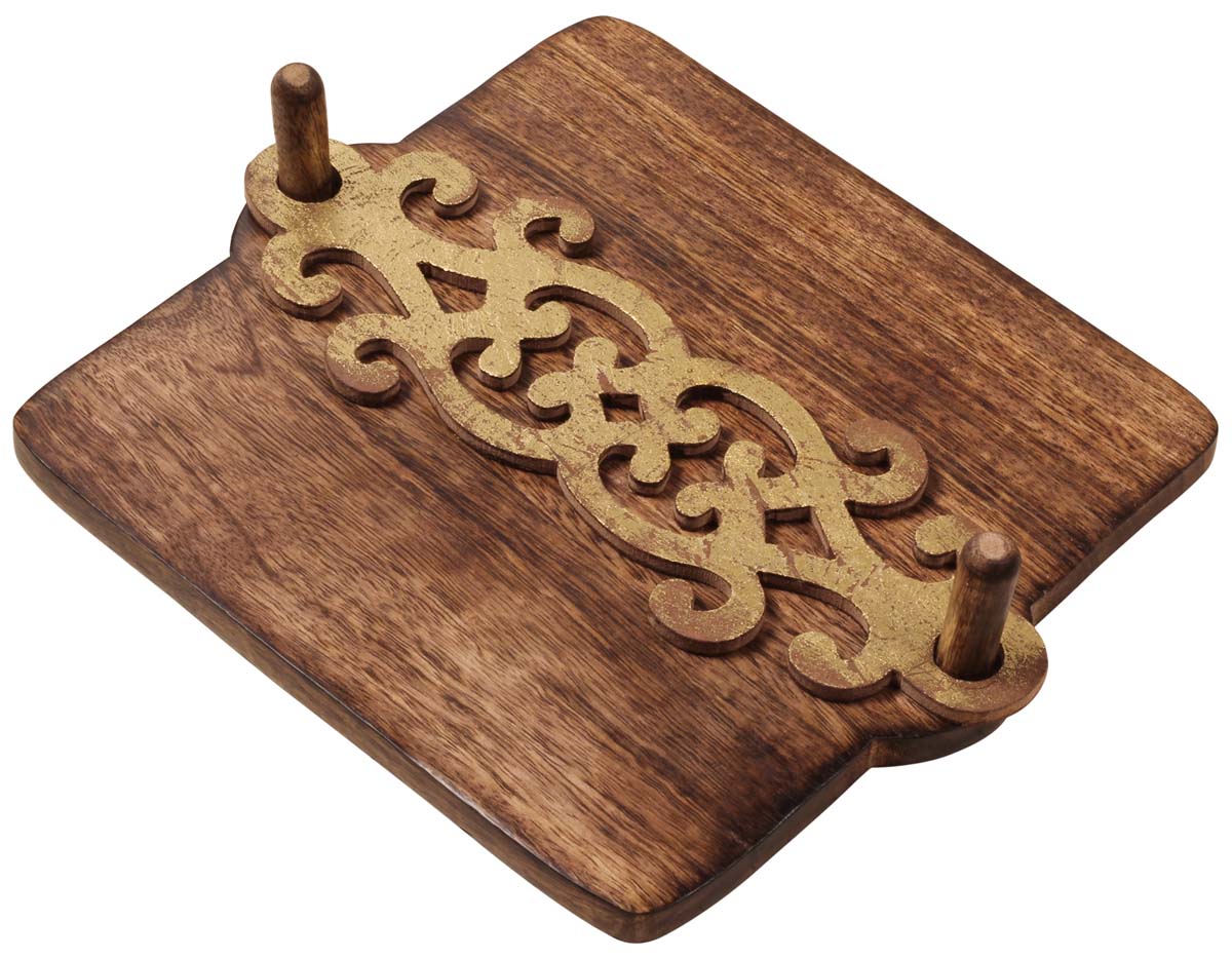 Handmade Wooden Napkin Holder / Organizer – Square-Shaped Base & Intricately Carved Top Bar – Foil Work – Artistic Dining Table Décor 