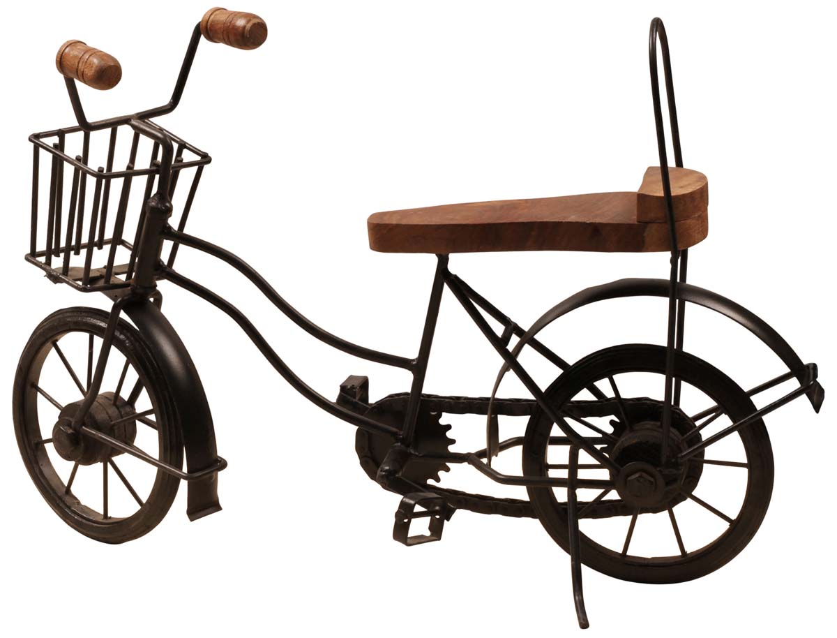 14.5” Handmade Miniature Model of a Bike / Bicycle – Cast in Iron – Wood on the Seat & Handles – Interior Decorating Items – Vintage-Look Home / Office Décor