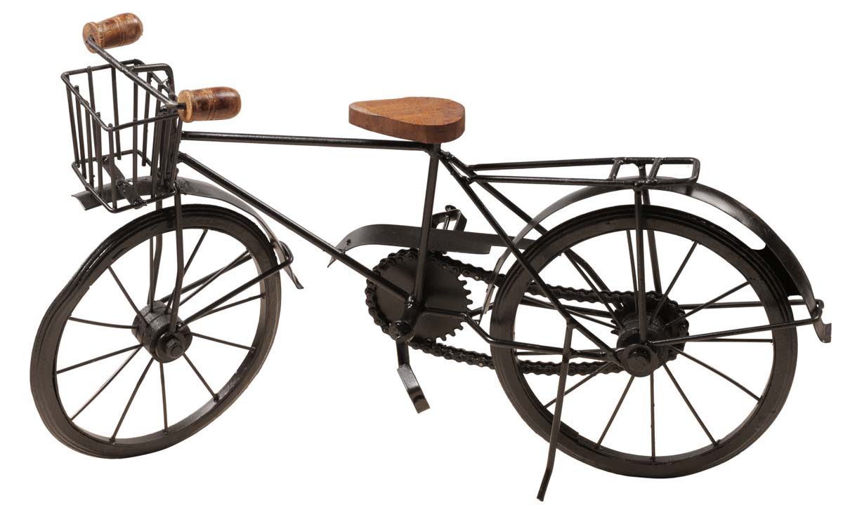 18” Handmade Miniature of a Bike / Bicycle – Cast in Iron – Wood on the Seat & Handles – Interior Decorating Items – Vintage-Look Home / Office Décor