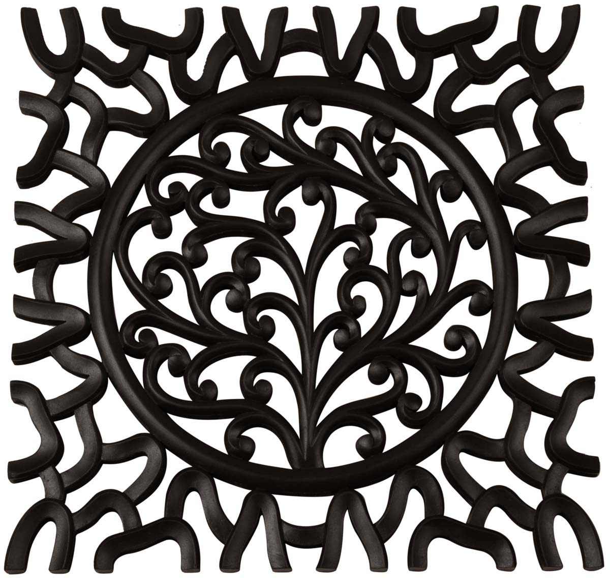 Handmade Black Wall Hanging in MDF – Square-Shaped – Cut-Out Patterning – Wall Decorating Items – Artistic Wall Décor – Home / Office Décor 