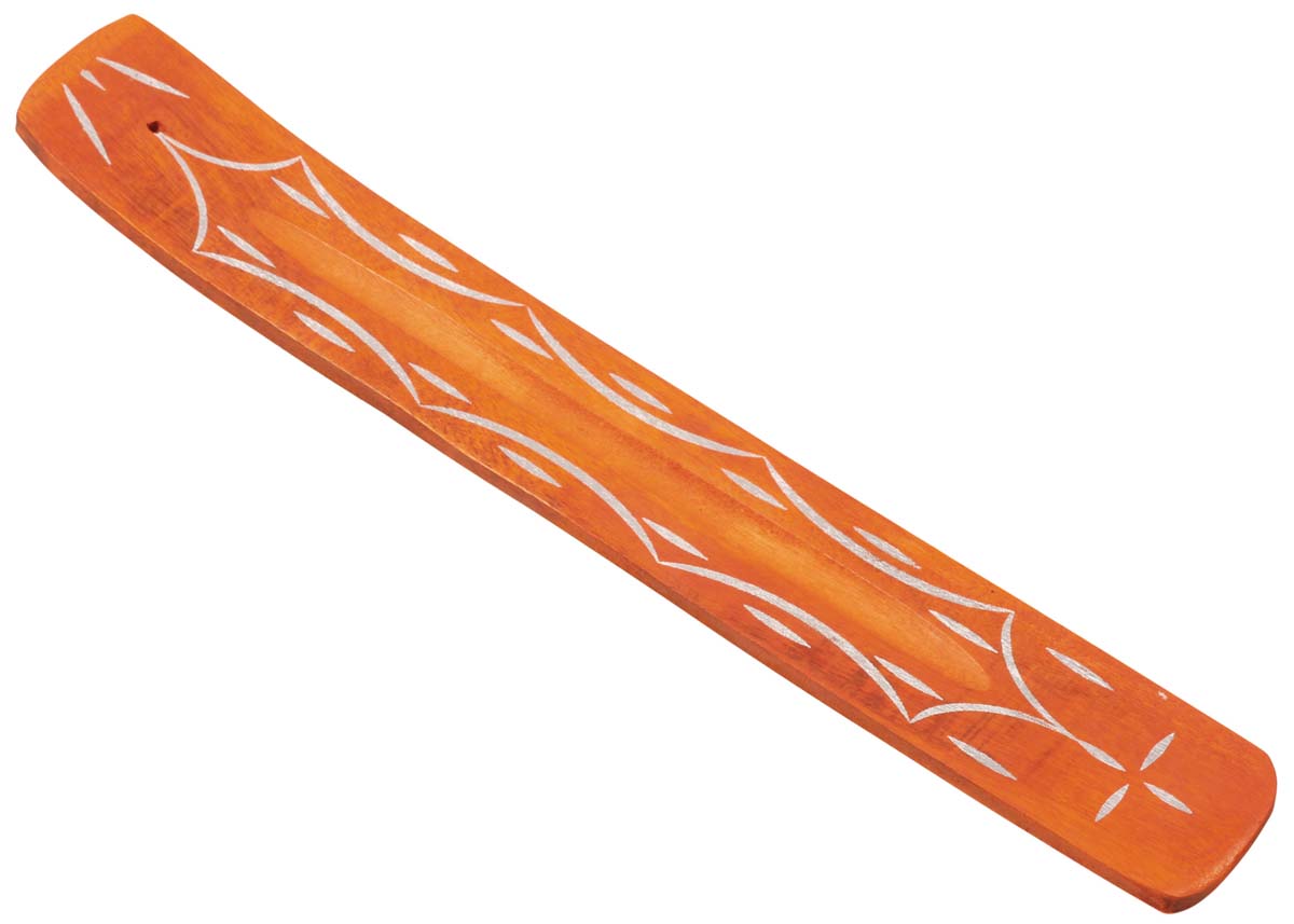 Handmade Wooden Incense Stick Holder – Orange Color – Abstract Patterns in White – Aromatherapy Accessories