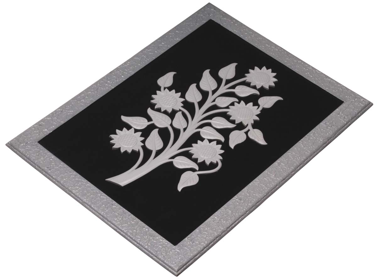 Handmade Silver & Black Wall Hanging in MDF – Rectangle-Shaped – Floral & Leafy Motifs – Wall Decorating Items – Home / Office Décor