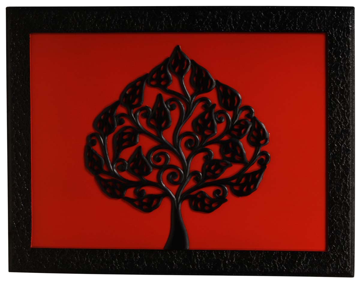 Handmade Black & Bright Orange Wall Hanging in MDF – Rectangle- Shaped– Tree Motif – Wall Decorating Items – Home / Office Décor