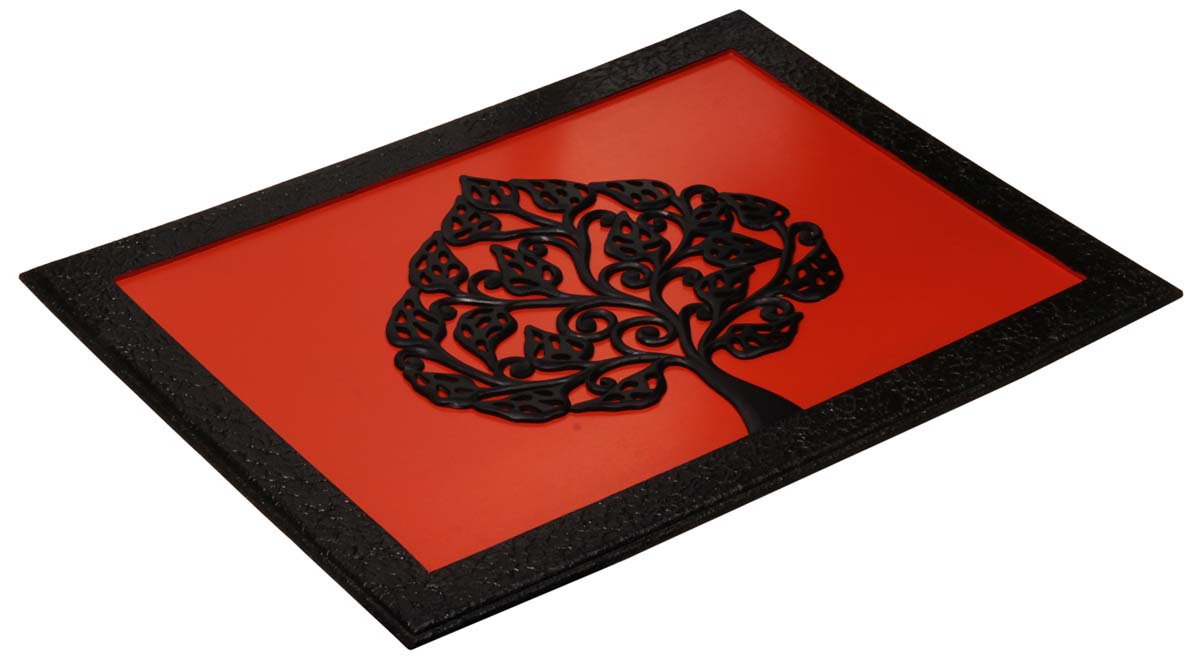 Handmade Black & Bright Orange Wall Hanging in MDF – Rectangle- Shaped– Tree Motif – Wall Decorating Items – Home / Office Décor