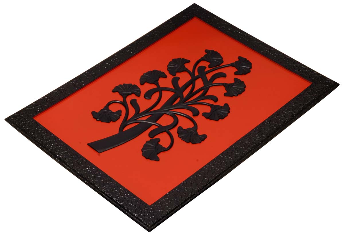 Handmade Black & Bright Orange Wall Hanging in MDF – Flower Motifs – Wall Decorating Items – Home / Office Décor