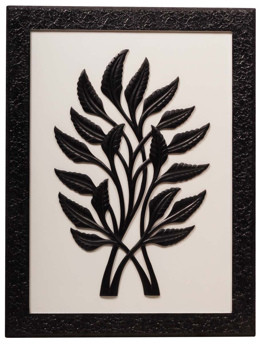 Handmade Black & White Wall Hanging in MDF – Rectangle Shaped – Leafy Motifs – Wall Decorating Items – Home / Office Décor