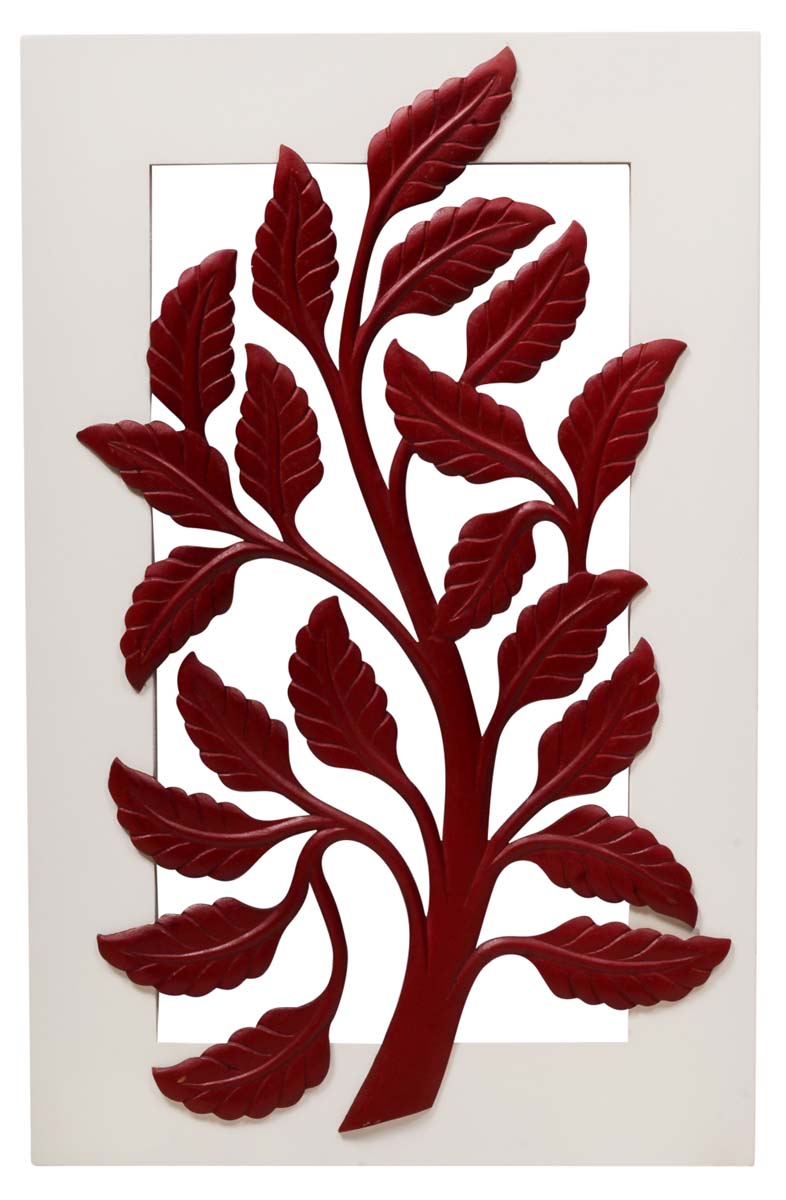 Handmade Brown & White Wall Hanging in MDF – Rectangle Shaped – Leafy Motifs – Wall Decorating Items – Home / Office Décor