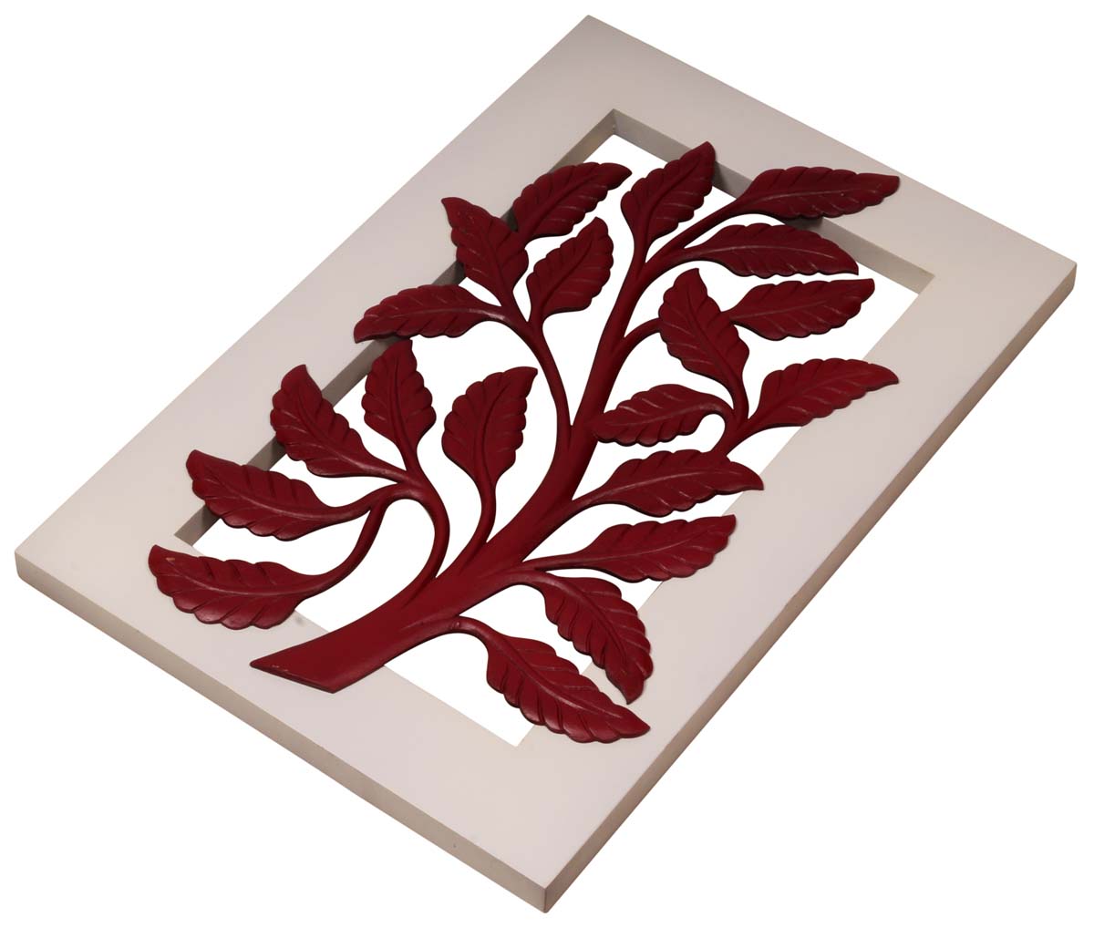 Handmade Brown & White Wall Hanging in MDF – Rectangle Shaped – Leafy Motifs – Wall Decorating Items – Home / Office Décor
