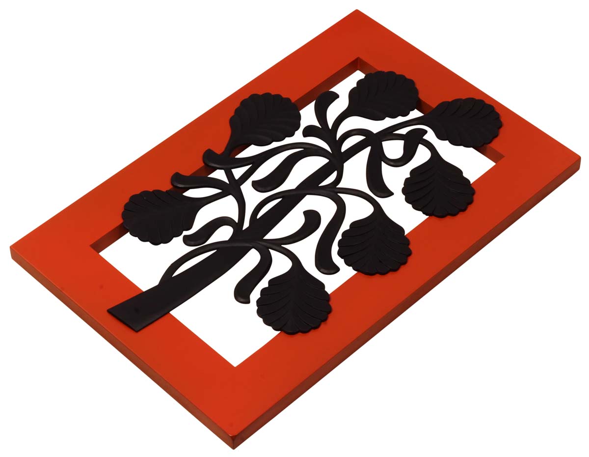 Handmade Black & Bright Orange Wall Hanging in MDF – Rectangle Shaped – Floral Motifs – Wall Decorating Items – Home / Office Décor